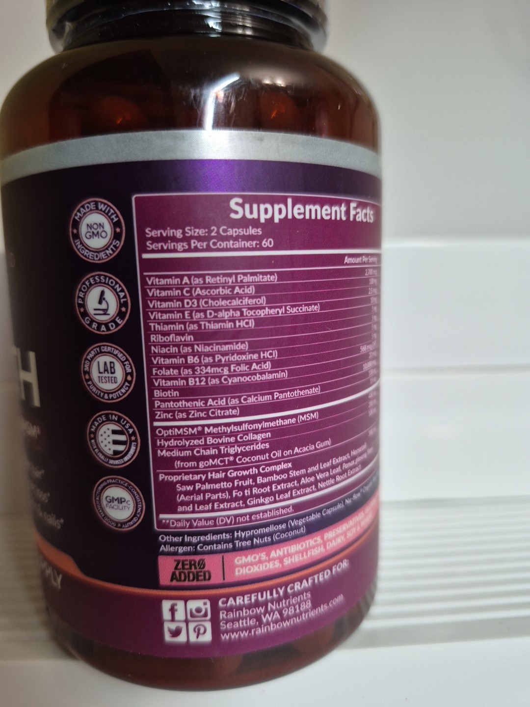 Advanced Hair Growth 60 days supply – Biotin 10,000 mcg, Collagen + more New
