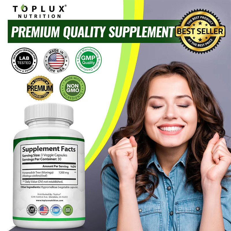 【2 PCS】Moringa Capsules 1200mg -Pure Moringa Powder for lmmune, Gut health 90
