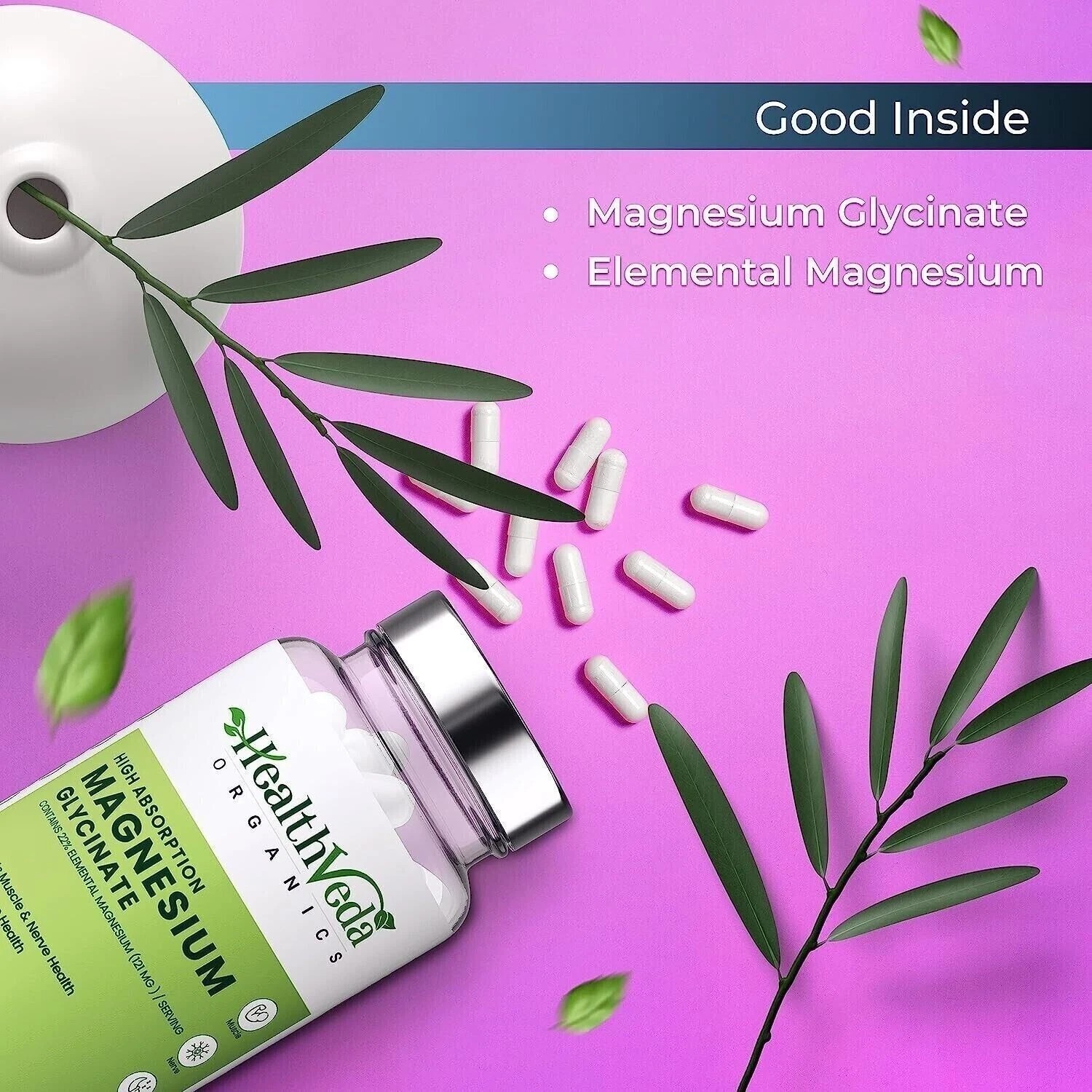 Pure Magnesium Glycinate 550 mg High Absorption Improved Sleep, Stress & Anxiety