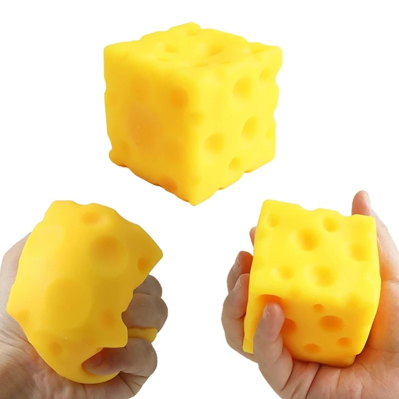 Yellow Cheese Squeeze Toy Soft Rubber Novelty Stress Ball Bouncing Play for Anxi