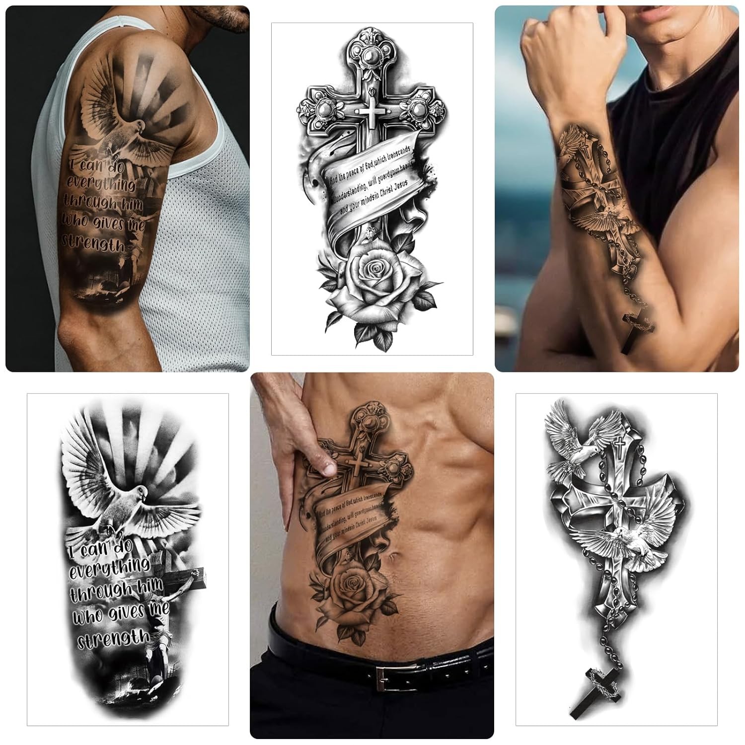 77 Sheets Christian Temporary Tattoo Adult Men Women Kids Religious Jesus Cross