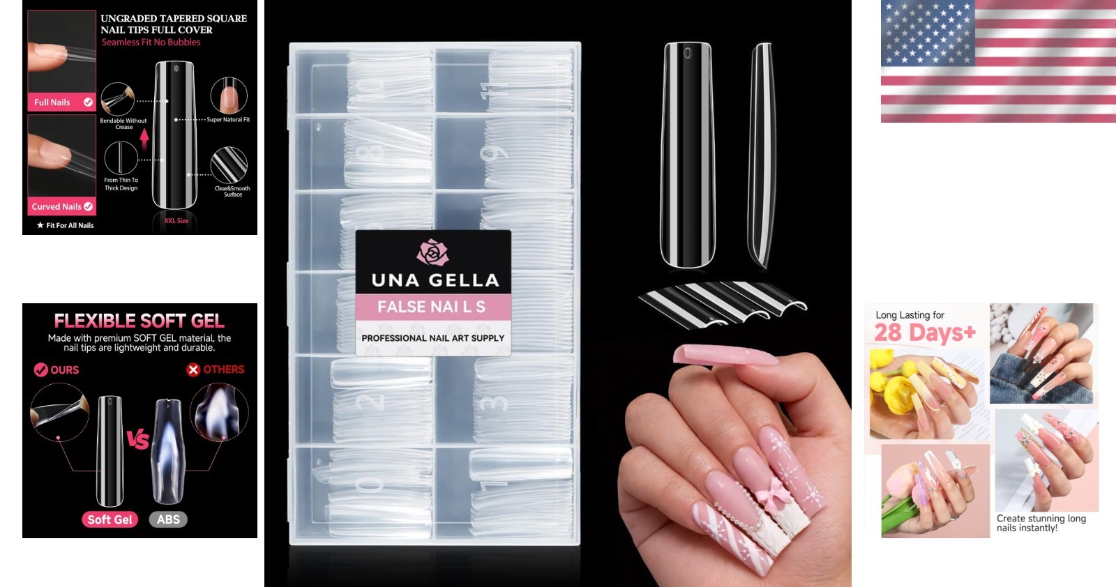 XXL Extra Long Square Nail Tips – 216PCS Clear Full Cover for Perfect Designs