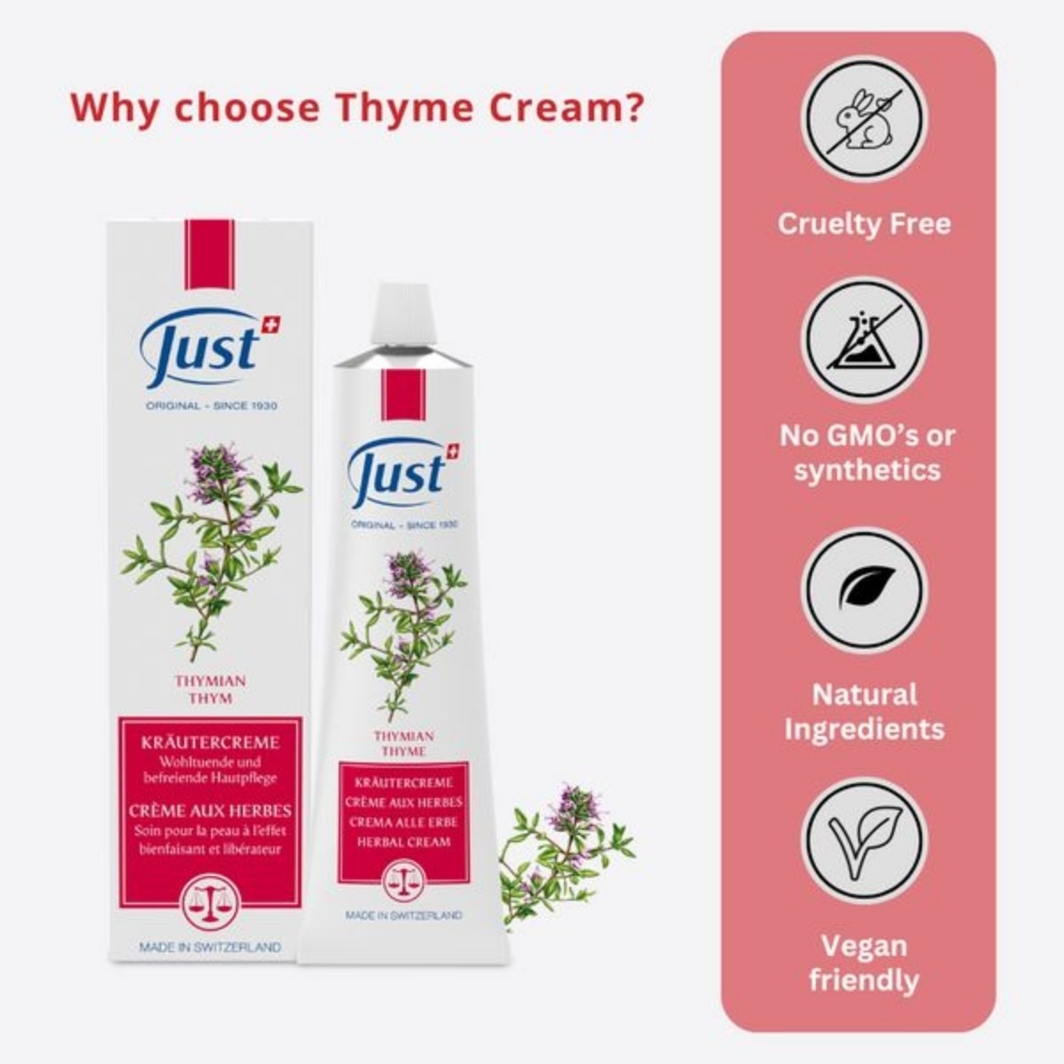 SWISS JUST Thyme+Juniper Cream+31 Essential Oil Anti Aging Therapy Body Massage