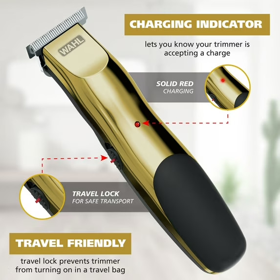 Wahl T-Pro Plus, USB Rechargeable Battery Trimmer, Gold with Rubber Grips