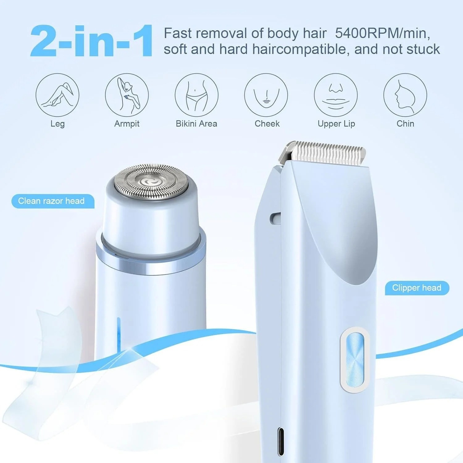 Women’s 2 In 1 Electric Shaver Trimmer Rechargeable Type C Hair Remover