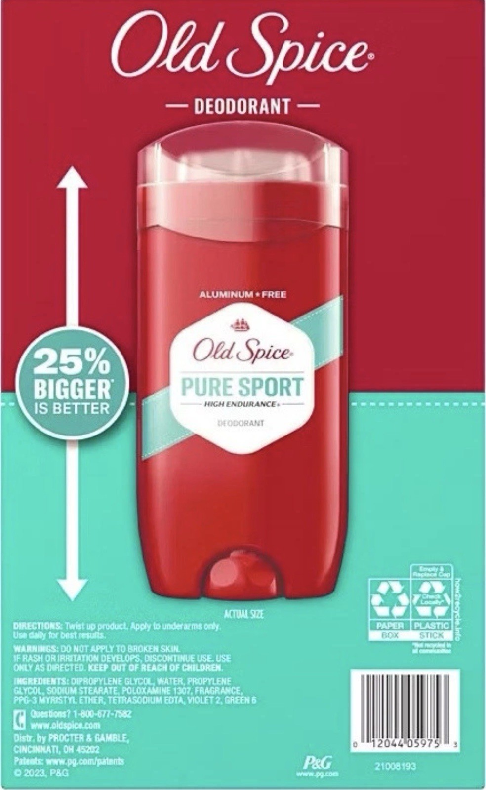 5pack Old Spice High Endurance Deodorant, 48 Hour Protection, Pure Sport 2.4 oz