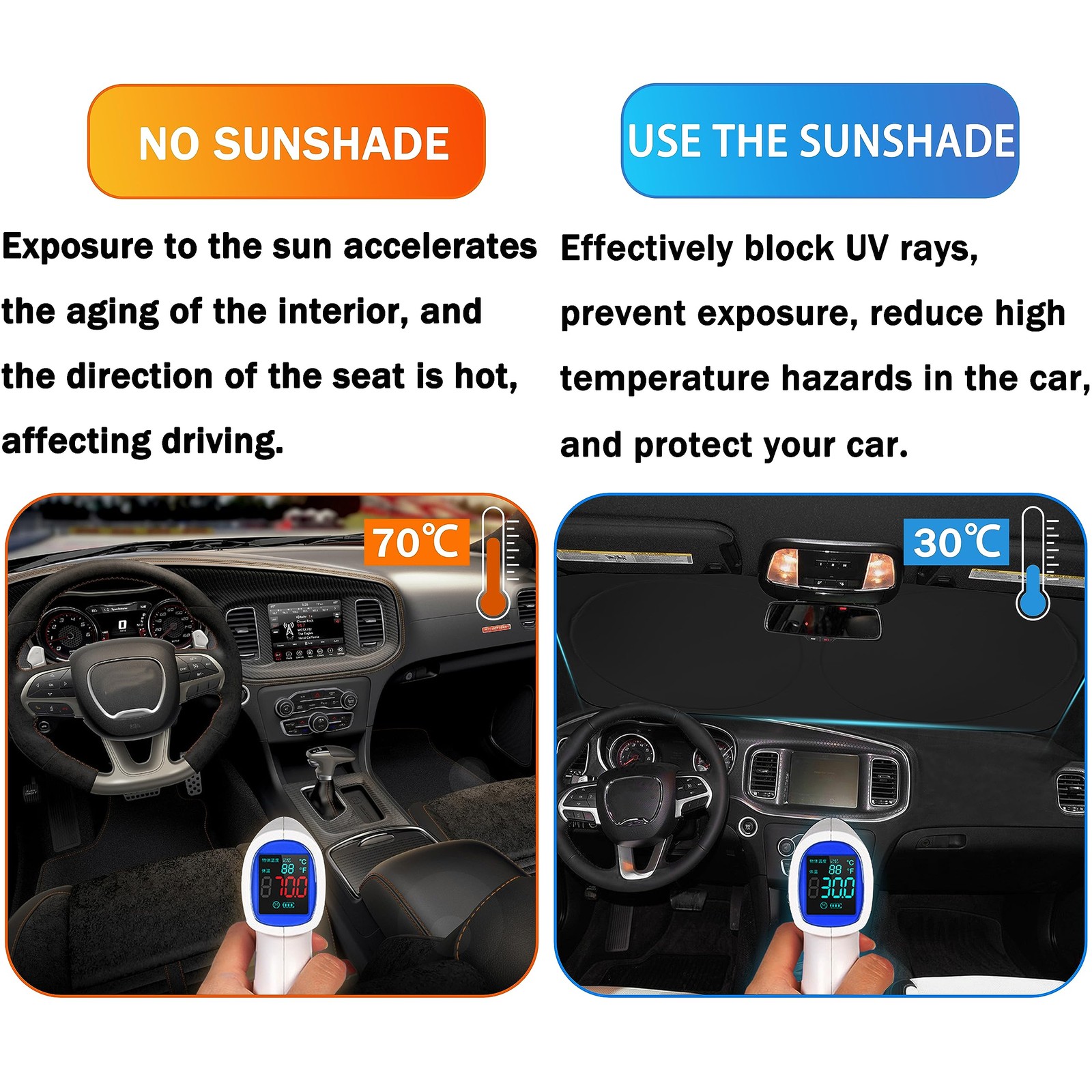 Yosrter Front Windshield Sun Shade Fit For Dodge Charger Challenger Durango