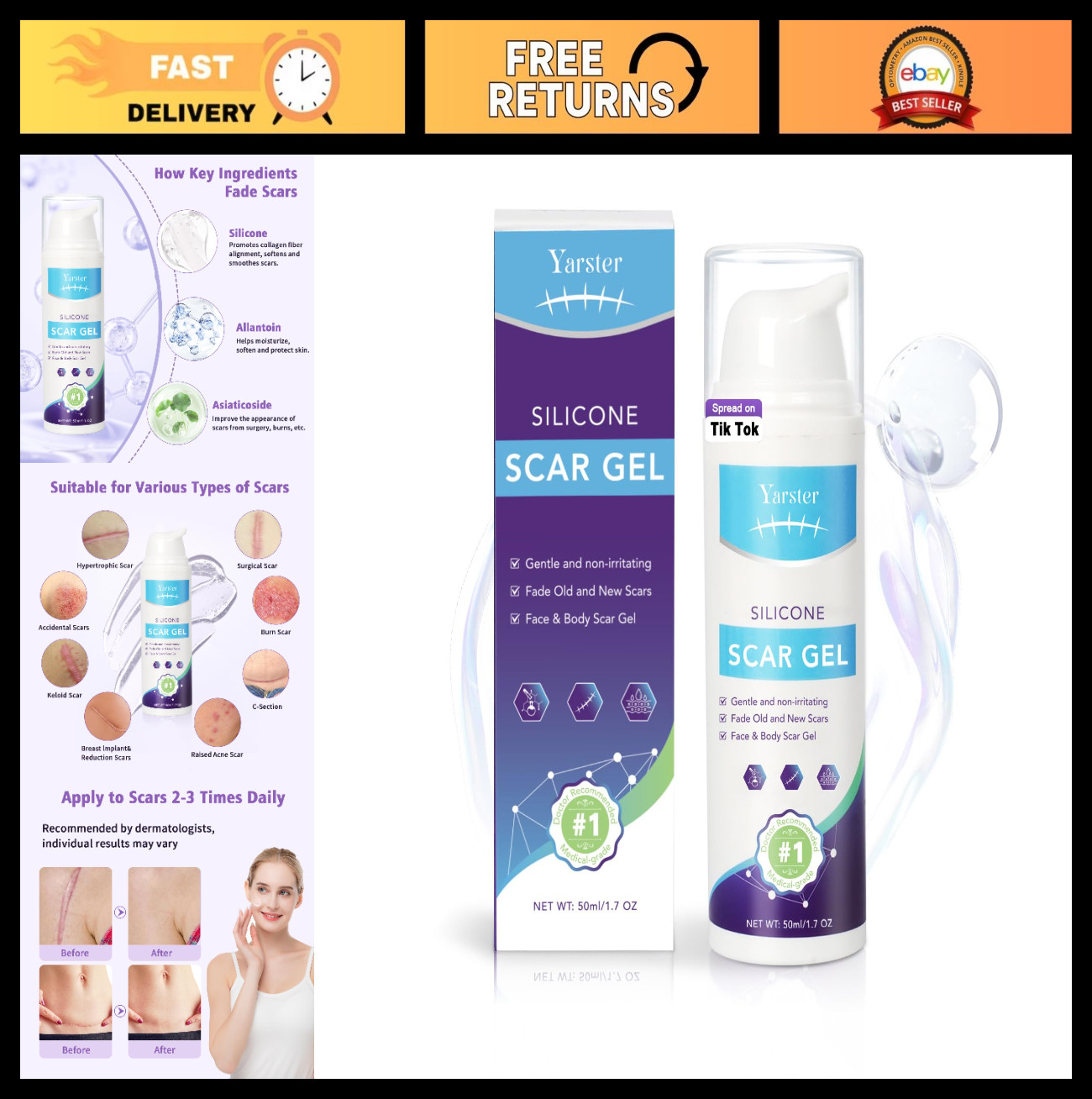 Medical Grade Silicone Scar Gel for Surgical & Acne Scars, 1.7oz – Fast Healing