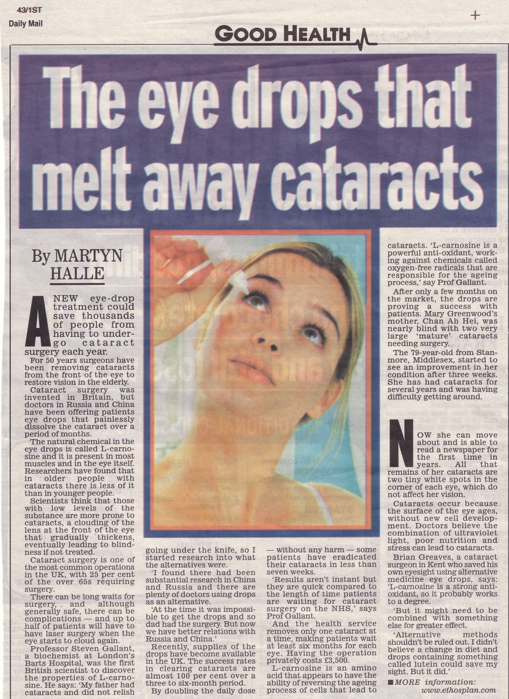 Cataracts Ethos Heavenly Bright Eyes NAC Eye Drops 3 x Boxes 30ml Free Postage