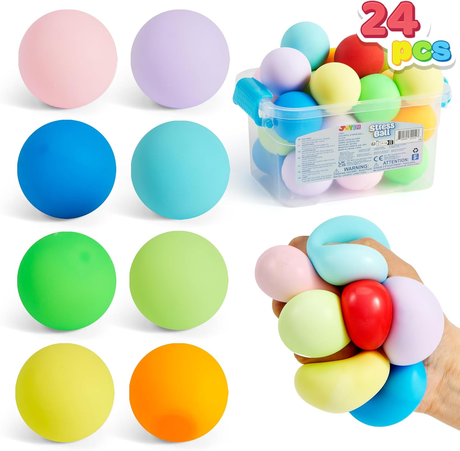 24-Pack Slow Rising Squishy Stress Balls 1.6in, Sensory Fidgets, Party Favor Set
