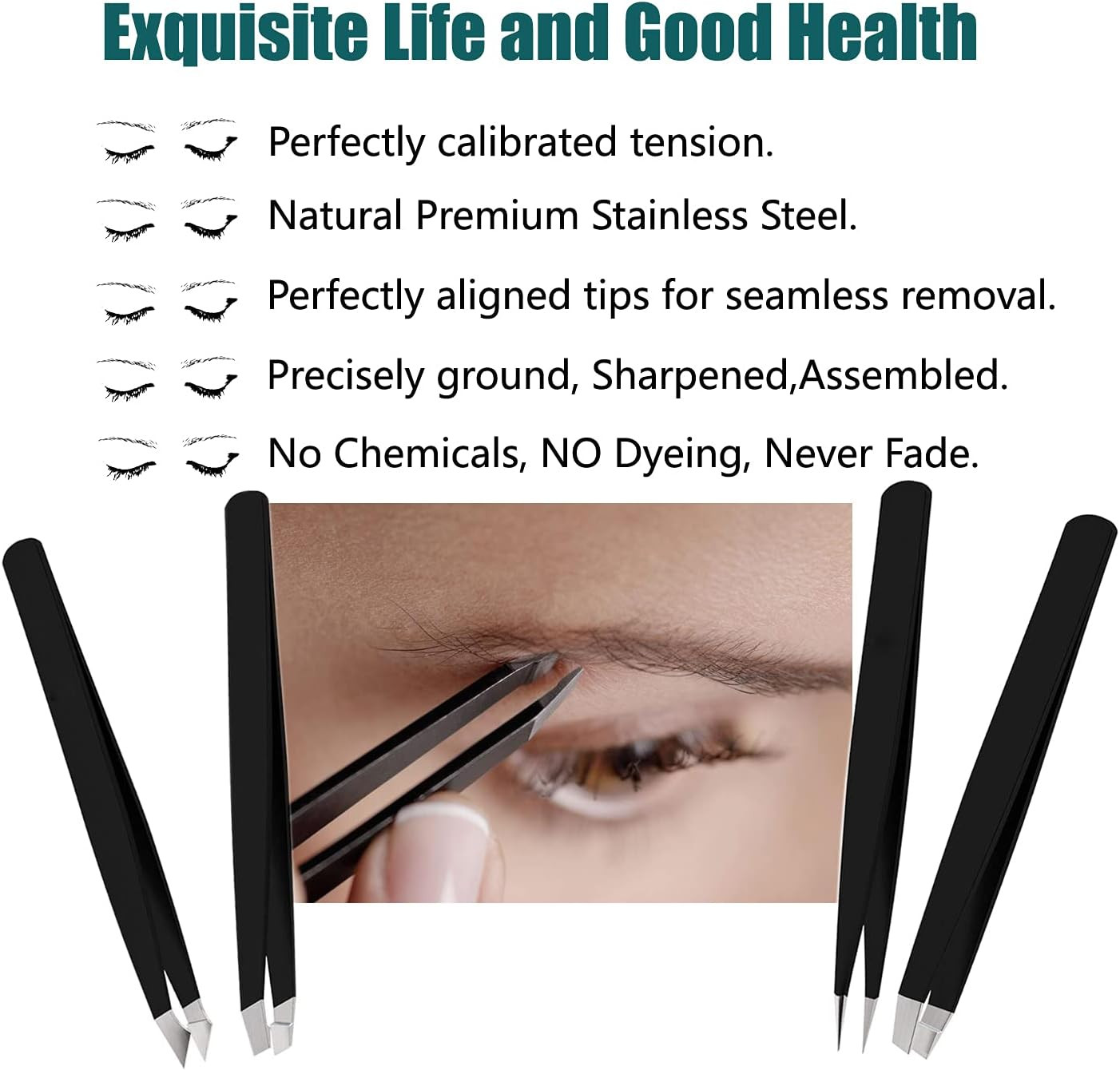 [4+1 Pieces] Tweezers Set with Travel Case, Great Precision Upgrade Professional