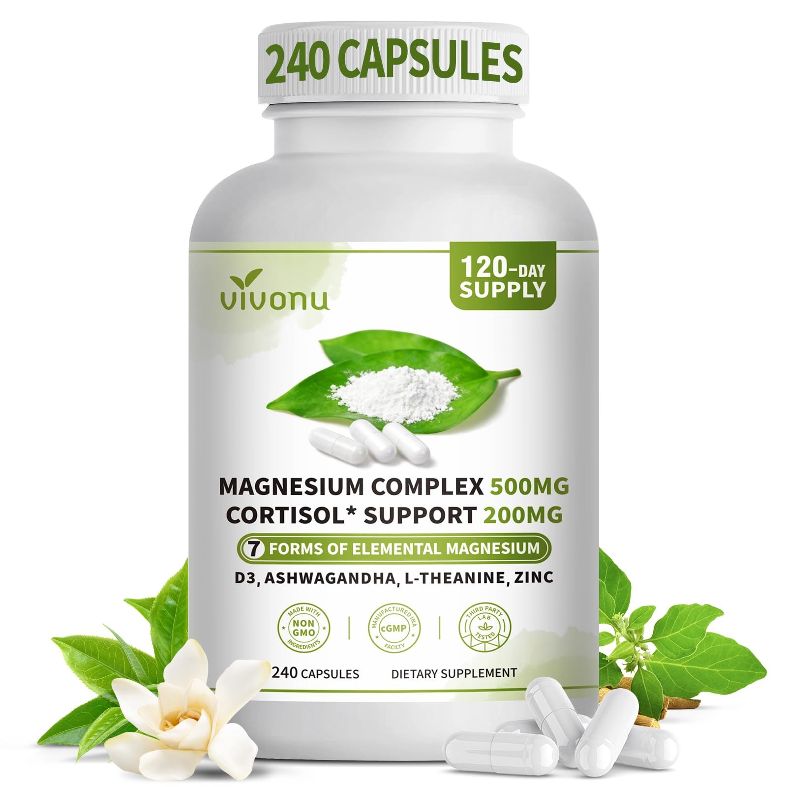 Magnesium Complex for Women & Men with Cortisol Support, D3, Zinc, 7 Forms Ma…