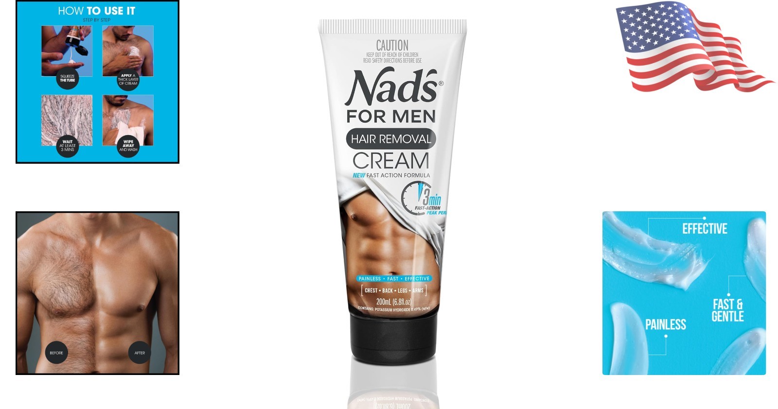 4-Minute Painless Hair Removal Cream for Men – 6.8 Fl Oz with Aloe Vera