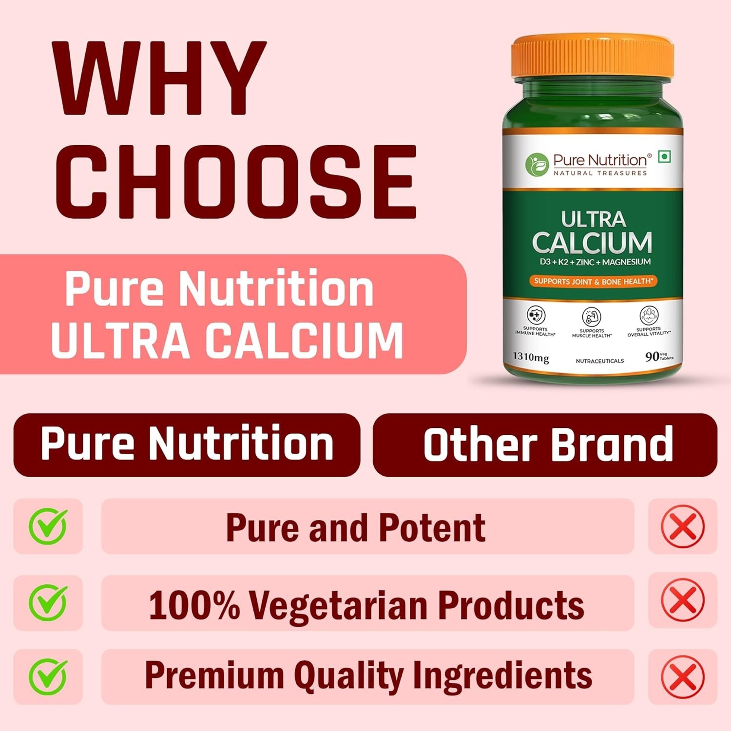 5 Pack PURE NUTRITION NATURAL .TREASURES Ultra Calcium 450 Tabs