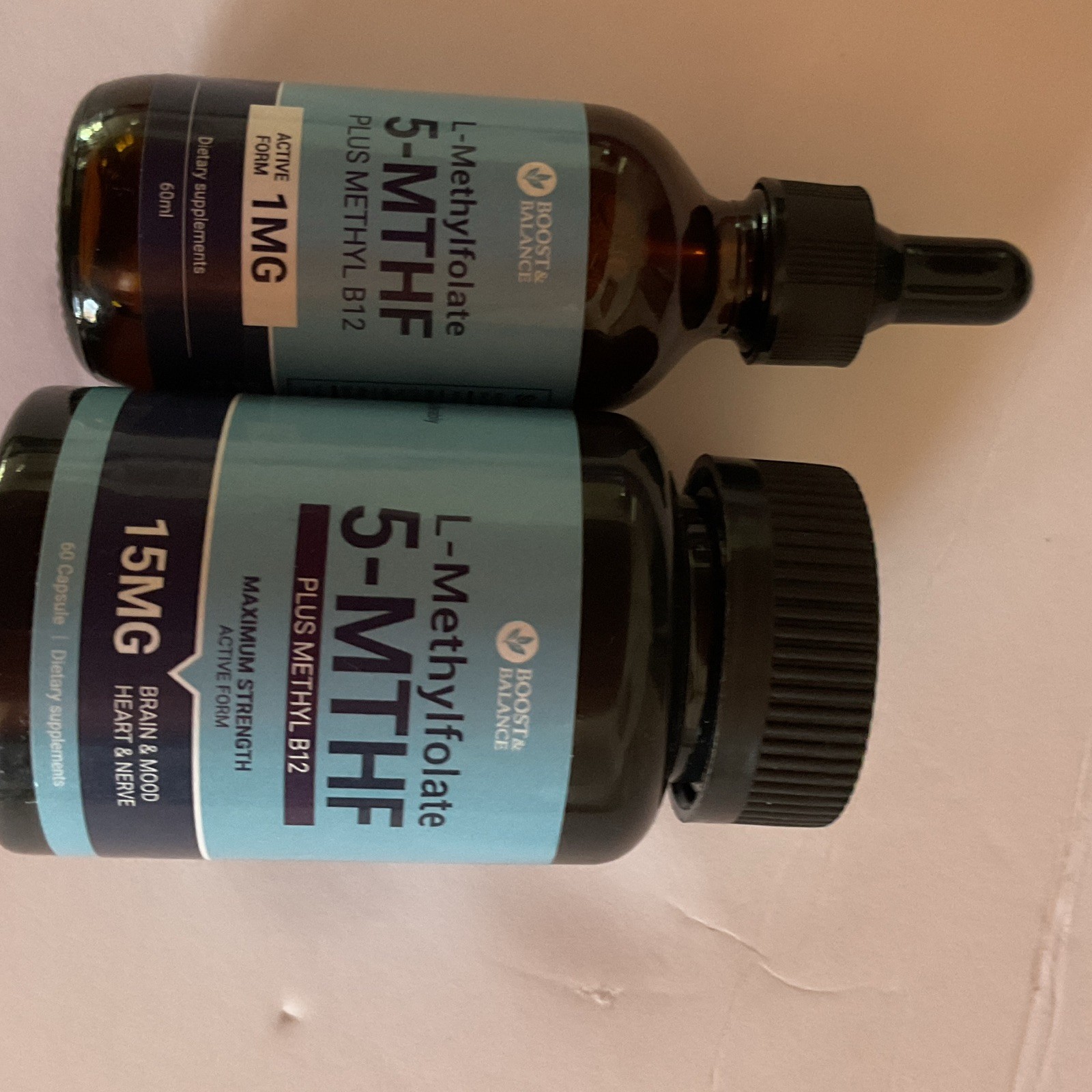 Boost & Balance L-Methylfolate 5-MTHF + Methyl B12 15mg 60ct + 60ml Berry Drops