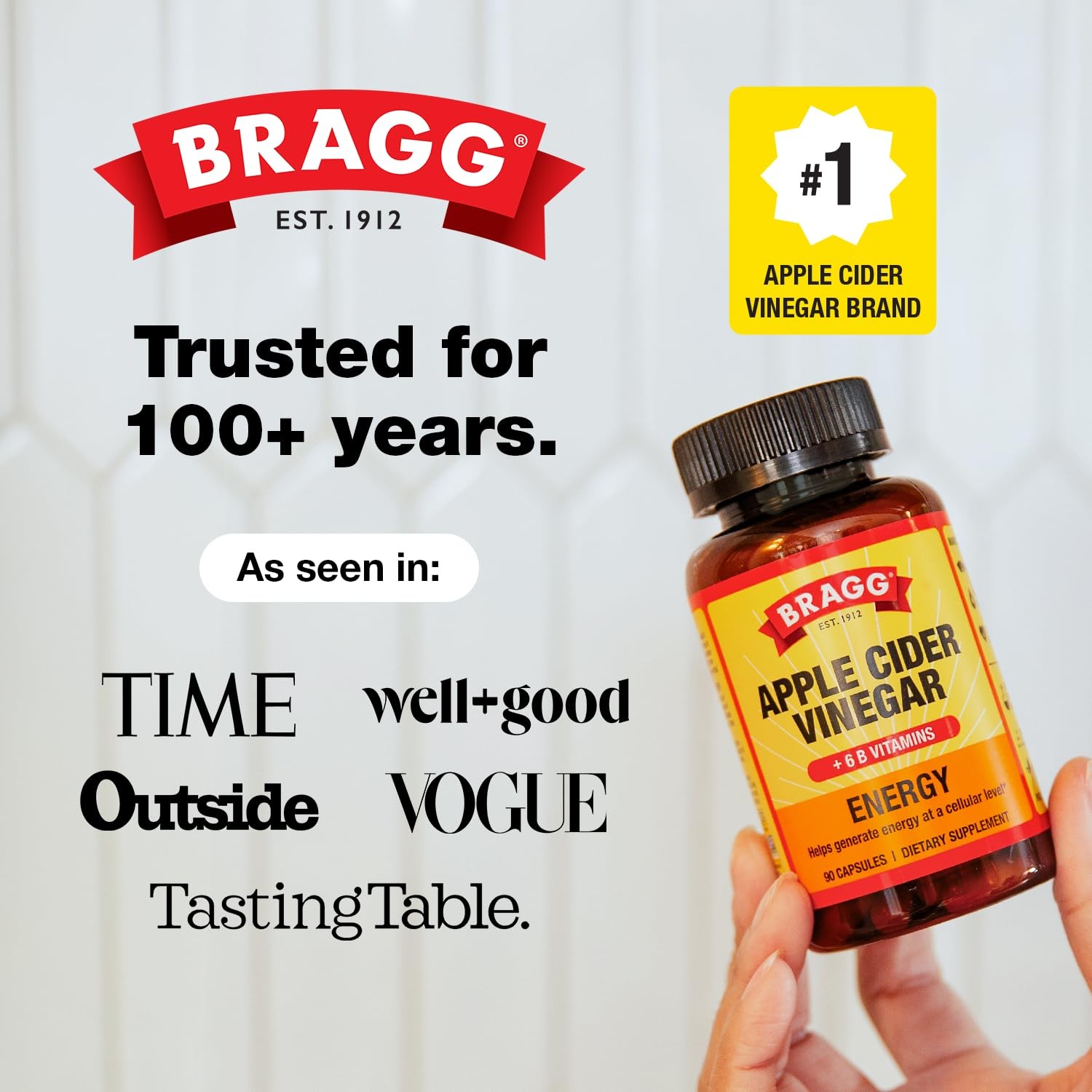 Bragg Energy Apple Cider Vinegar Capsules B-12 Vitamins – 90 Capsules – Weight