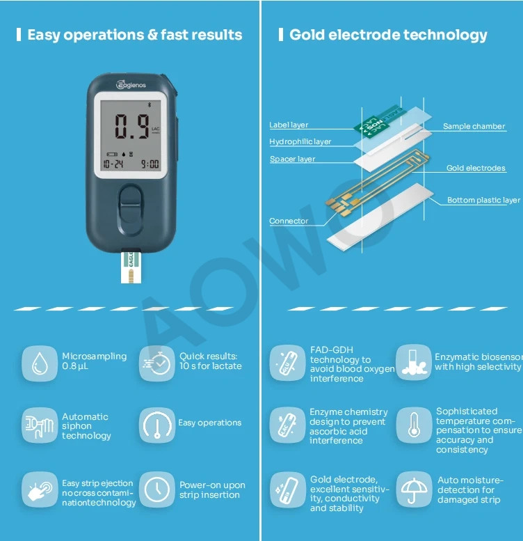 Eaglenos Blood Lactate Tester Handheld High-Precision Lactate Monitor Meter