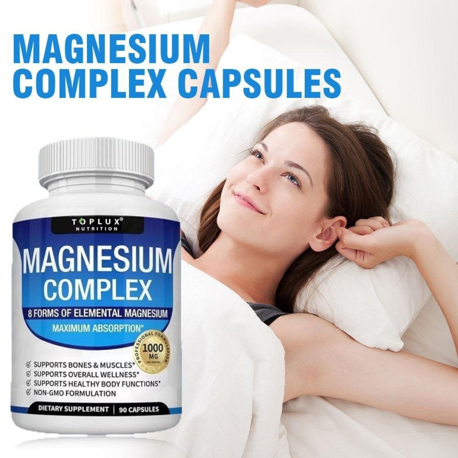 Toplux Nutrition Magnesium Complex 1000mg Supports 8 Elemental Magnesium 1-3Pack