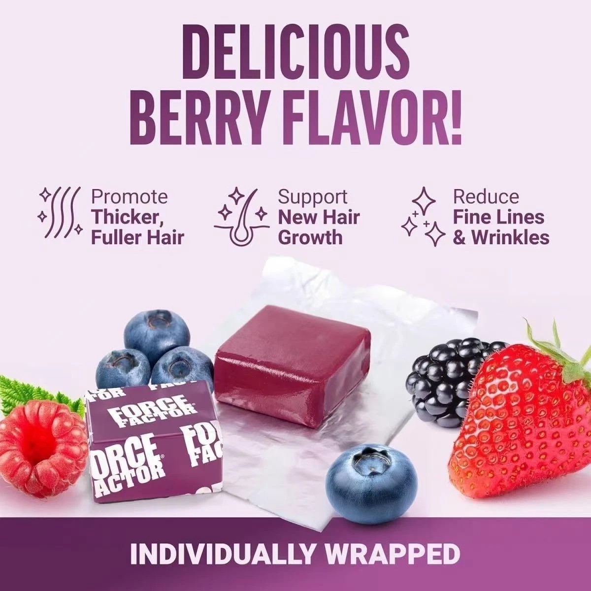 Force Factor Hair Growth Gummies — 60 Count, Mixed Berry Flavor