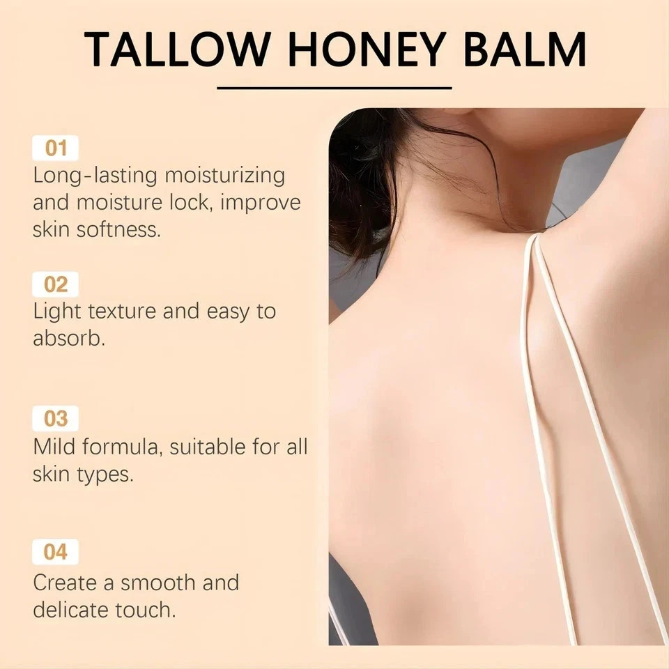 Grass-Fed Beef Tallow and Honey Balm, Beef Tallow Skin Care, Moisturising Cream