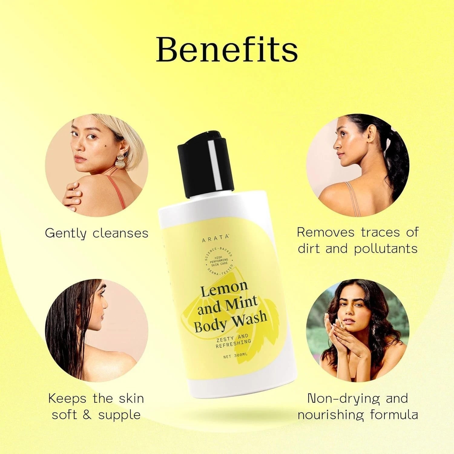 Arata Lemon Mint & Hyaluronic Acid Body Wash – 300 ml