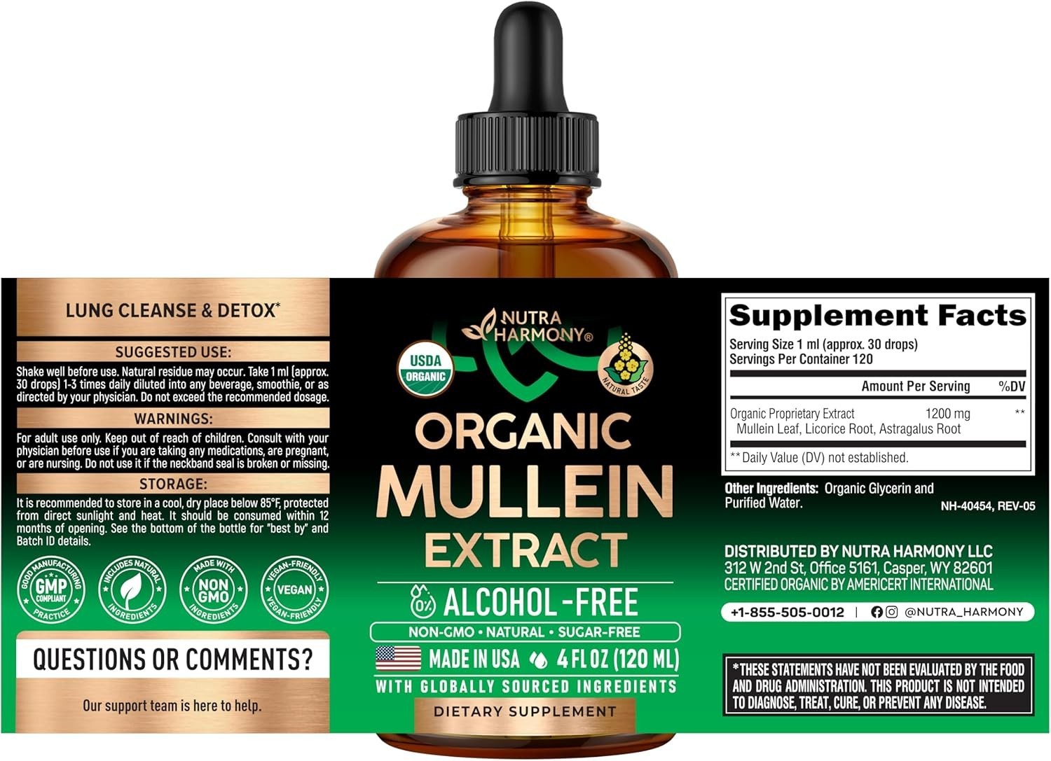 Mullein Drops for Lungs – USDA Organic Liquid – Mullein Leaf Extract