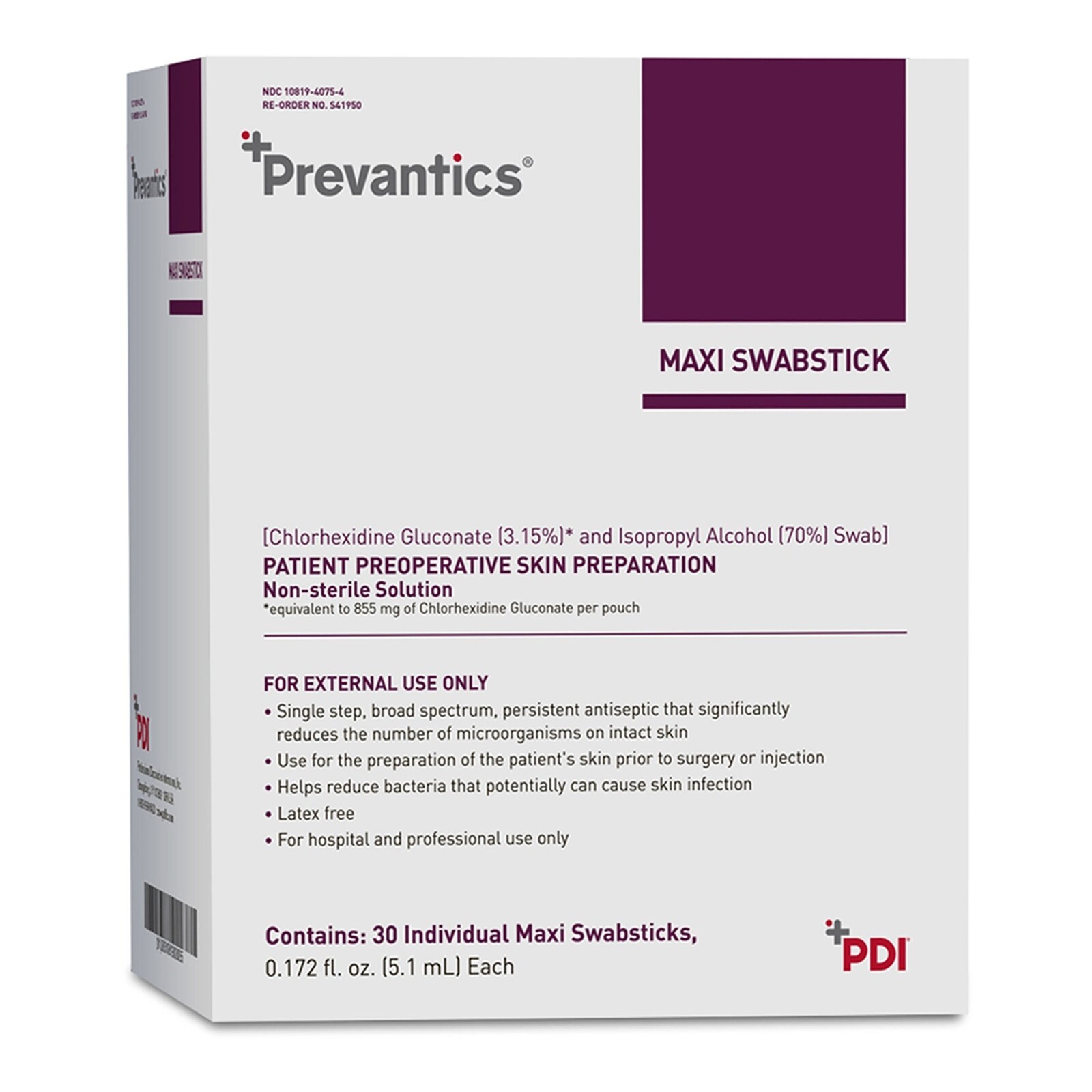 Box of 30 PDI Prevantics S41950 Maxi Swabstick 5.1 mL EXP 01/2025
