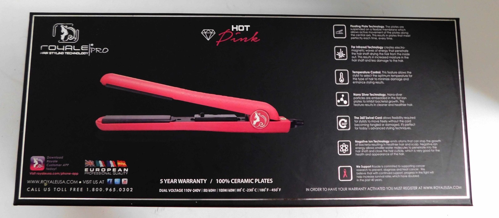 Royale | Pro Professional Hair Straightener Ceramic Plates Pink Flat Iron $300rt