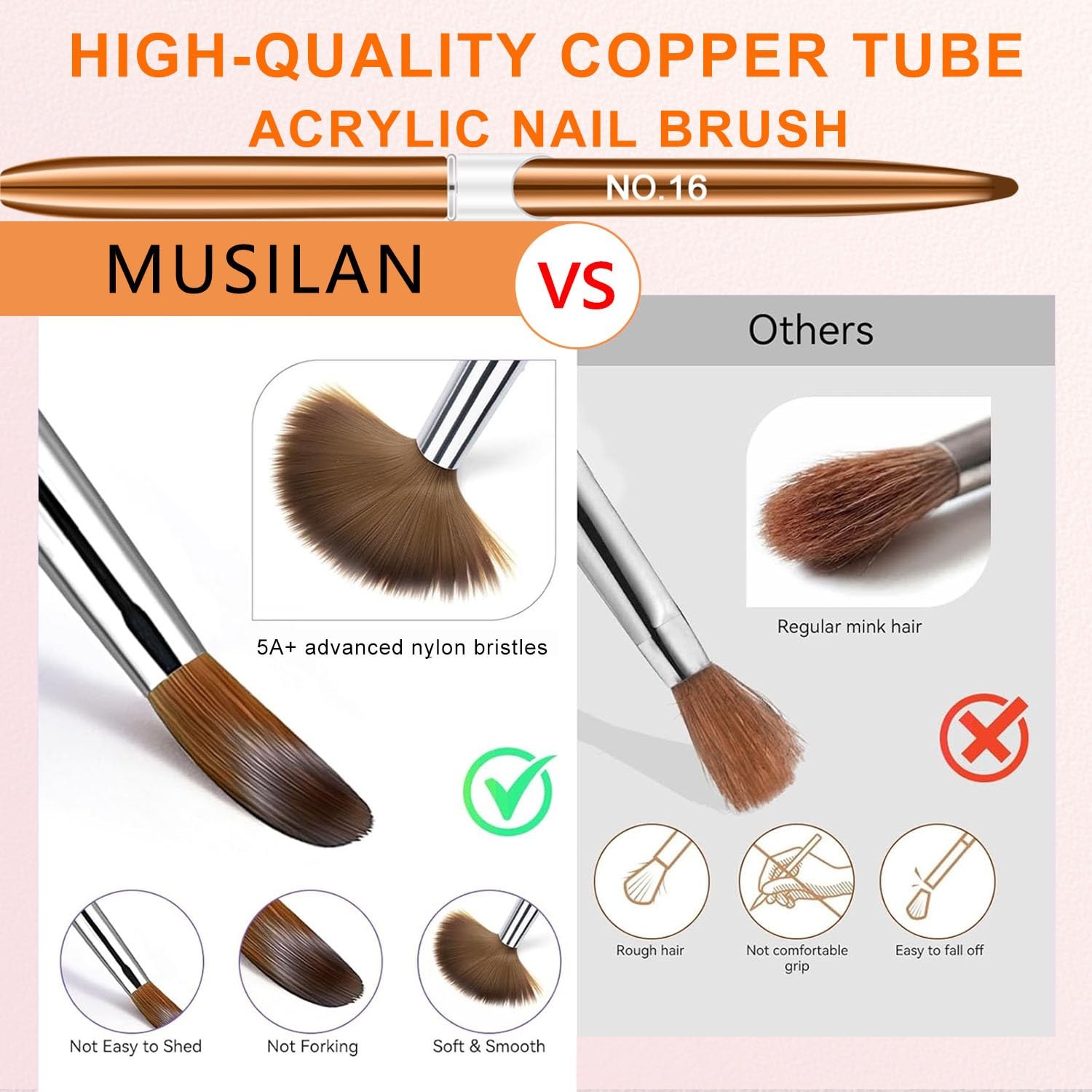 MUSILAN Acrylic Nail Brush Set, 4pcs Size 8/10/12/16 Professional Art 1