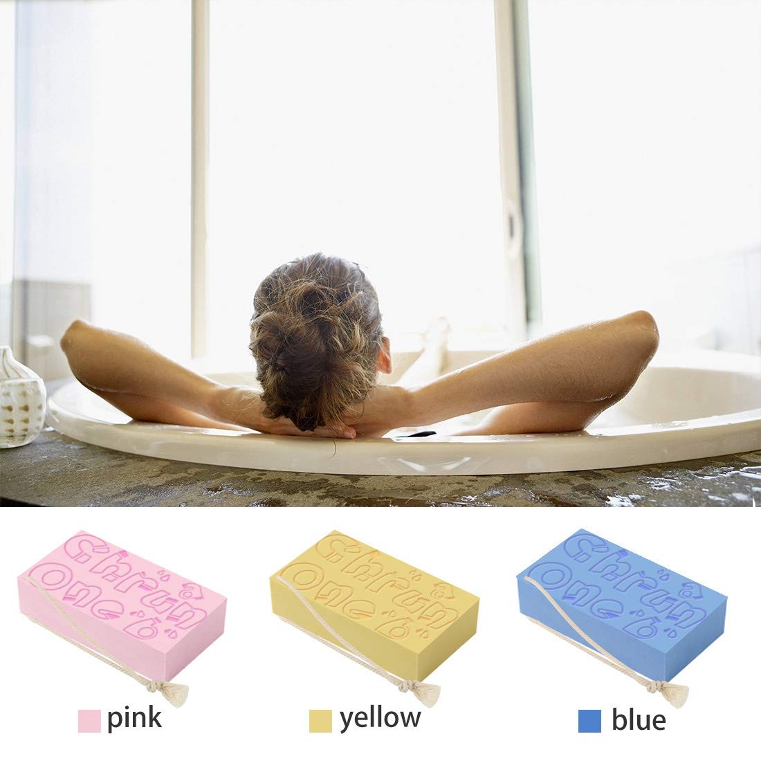 3PCS Exfoliating Bath Sponge, Asian 1 Count (Pack of 1), Yellow,blue,pink