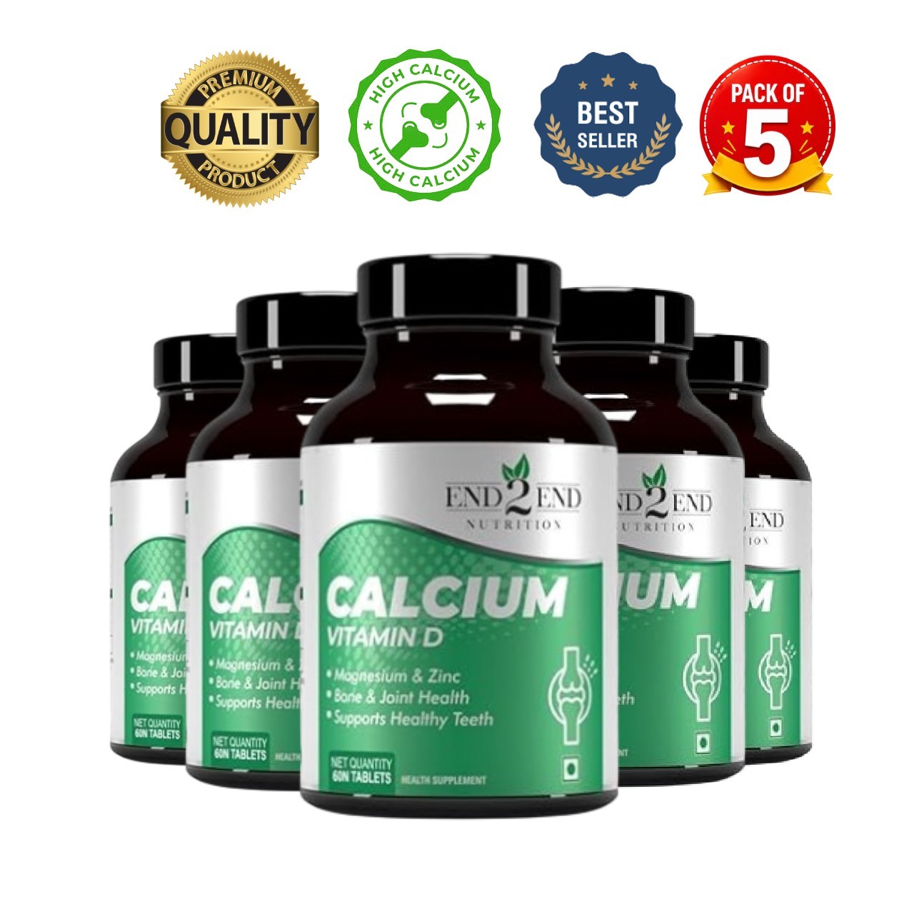 5 Pack End2.End Nutrition Calcium Zinc D 600 Tablets Veg