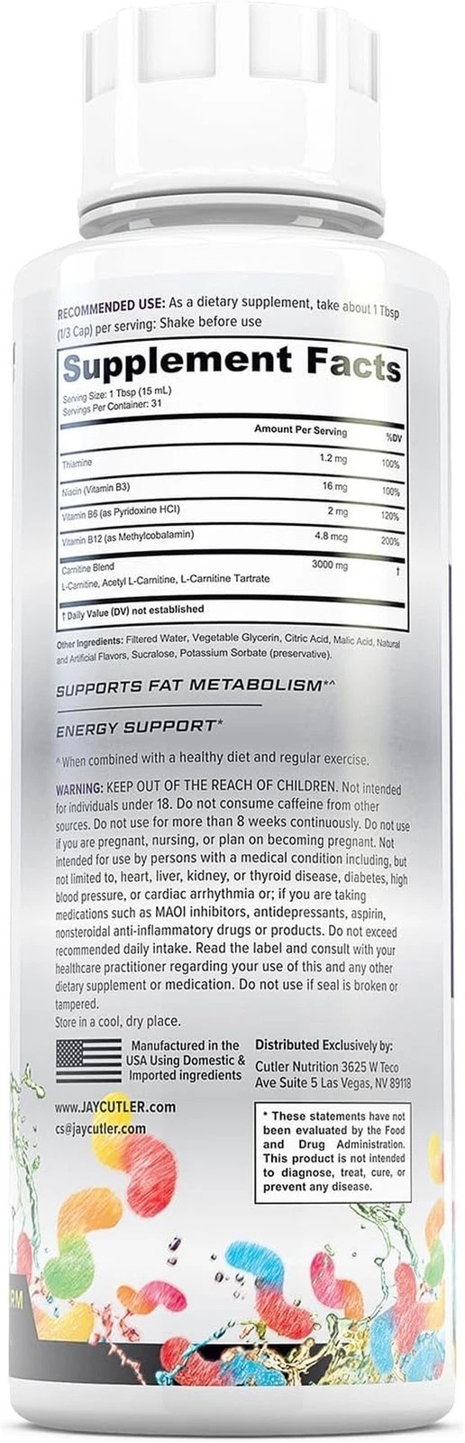 L-Carnitine Liquid 3000mg Sour Gummy Worm – Energy & Metabolism Support 16oz