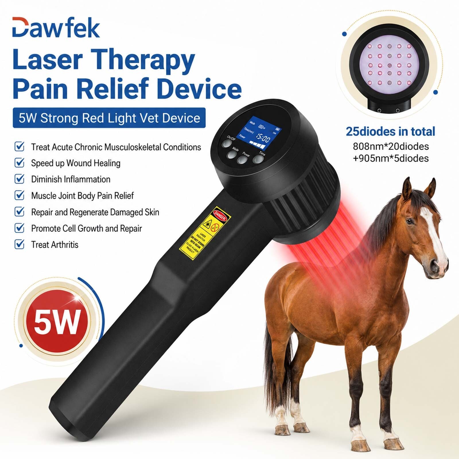 5000mW Cold Laser Therapy 808nm 905nm Infrared Light Equine Sports Wound Healing
