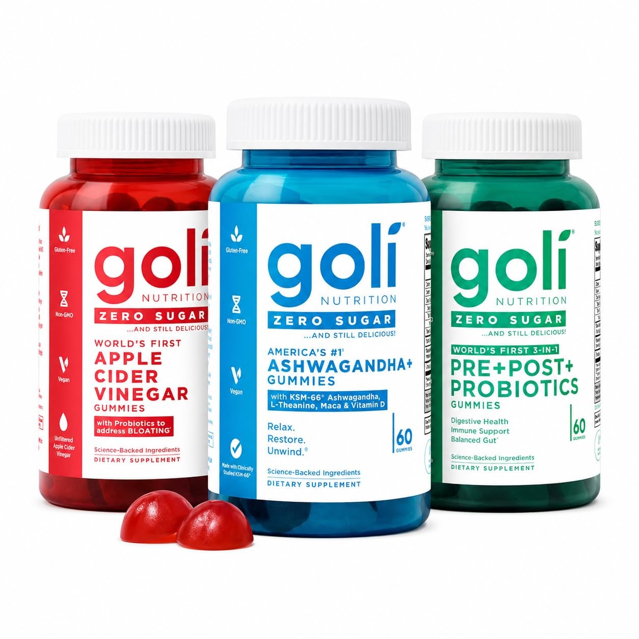 Goli Zero Sugar Trio – World’s First 3-in-1 Pre, Post, 60 Count (Pack of 3)