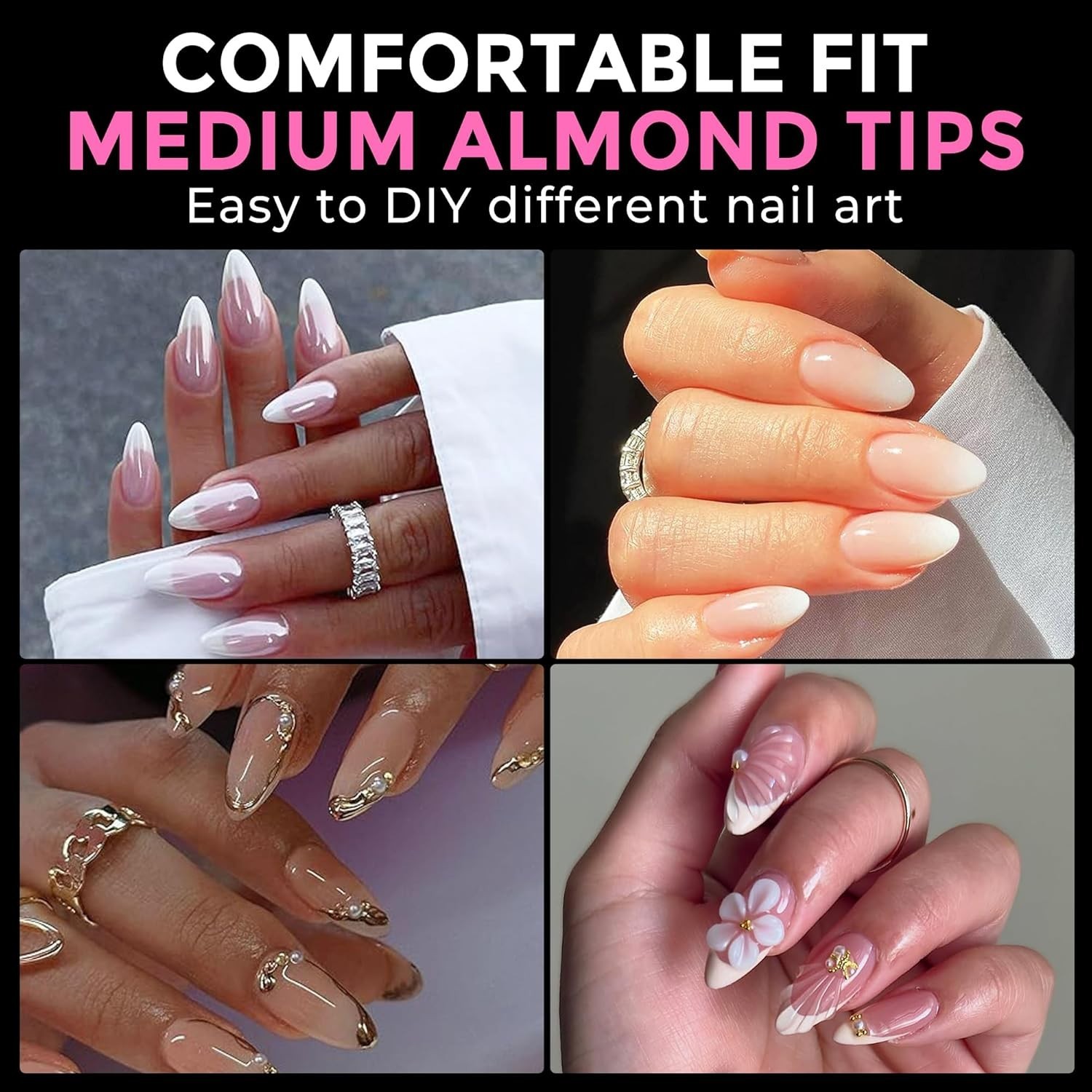 Long Lasting Almond Press-On Nails – 216 Pieces in 12 Sizes for Custom Fit