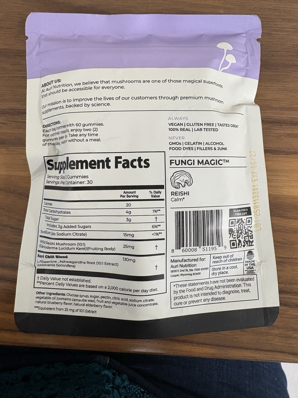 Auri Nutrition Super Mushroom Chill Gummies Dream Berry