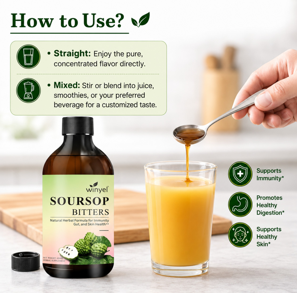 Soursop Bitters, 100% Pure Natural Organic Detox Herb 16 oz