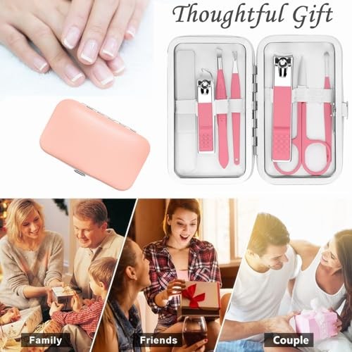 Manicure Set Women Nail Kit with Nail Clippers Eyebrow Tweezers Small-8Pcs Pink