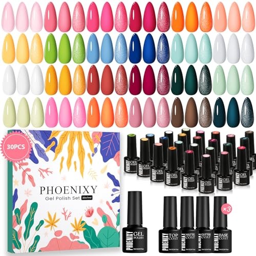 30 PCS Gel Nail Polish, 24 Colors Soak Off Gel Nail Polish Set Pink Blue with
