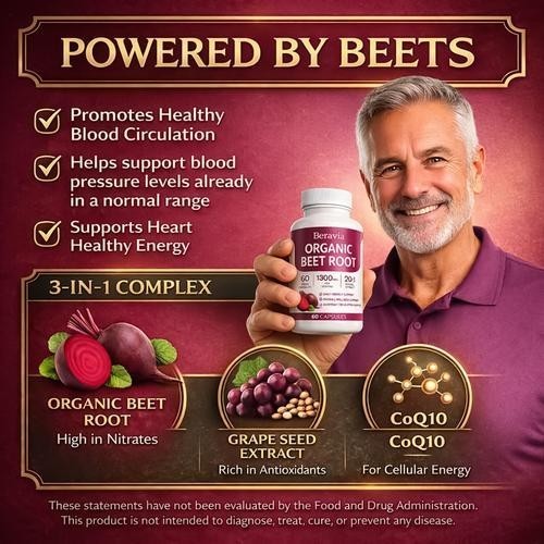 Beravia Organic Beet Root Capsules, Purely Natural, Non-GMO 60 Capsules