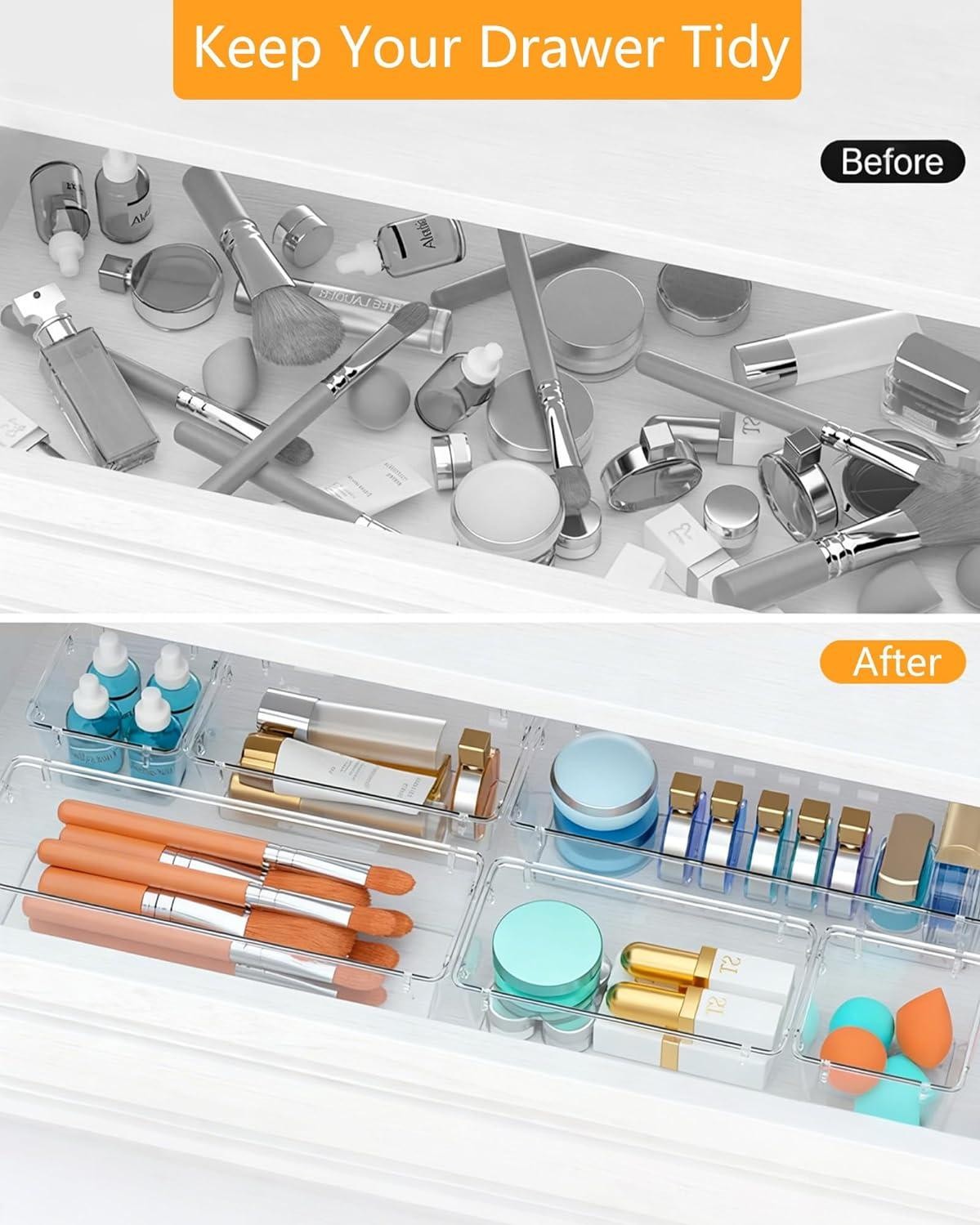 25 Pcs Makeup Drawer Organizer Set, 4 Sizes Versatile Bathroom and Vanity