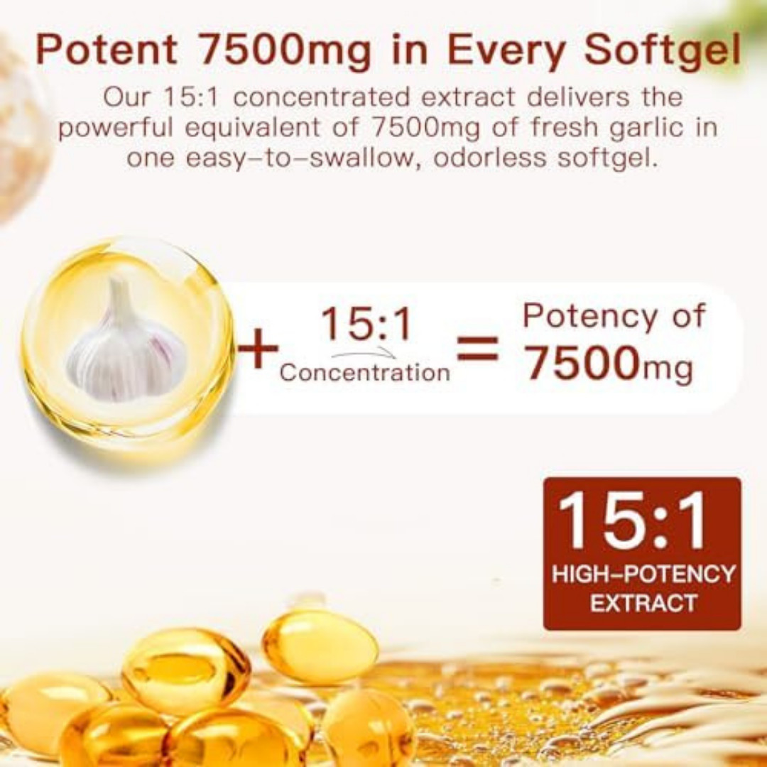 Odorless Garlic 7500mg Per Servings, 300 Softgels | 2 Years Aged Garlic Extra…