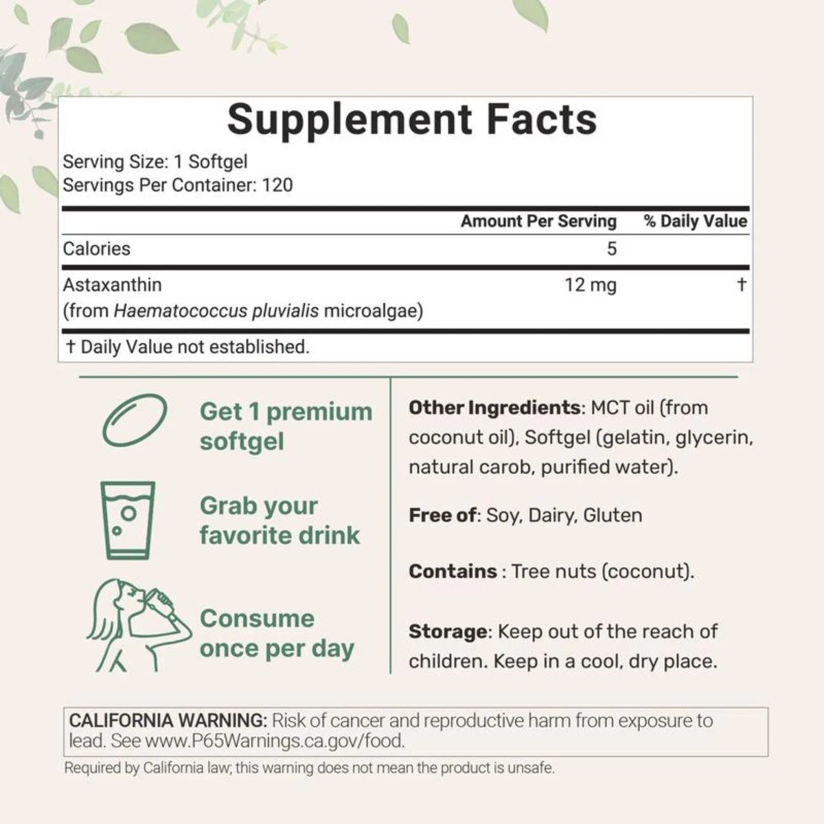 2 Pack | Micro Ingredients Astaxanthin 12mg with MCT Oil, 120 Softgels