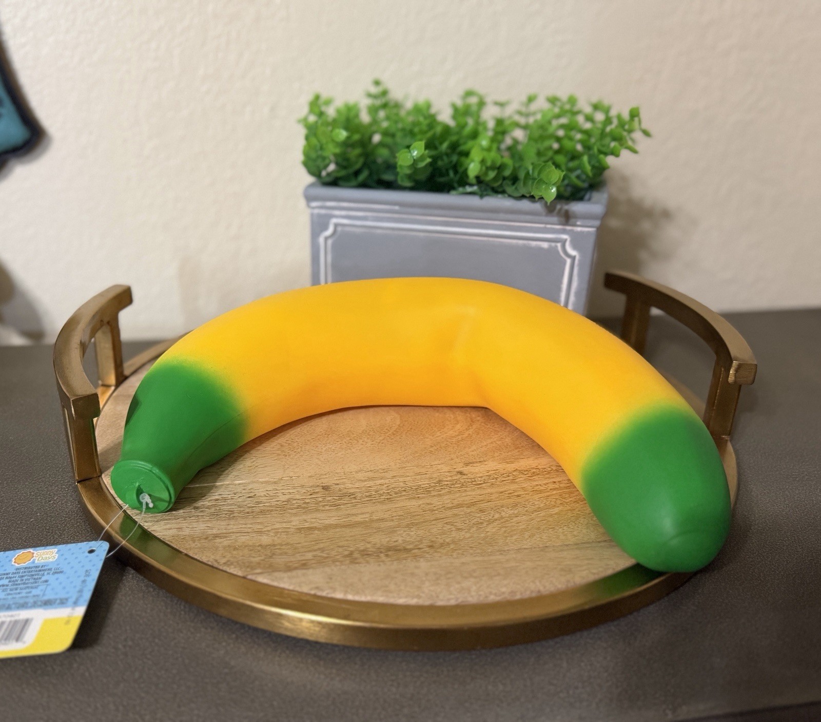Banana Squeezable Stress Reliever Toy Yellow Green 10in