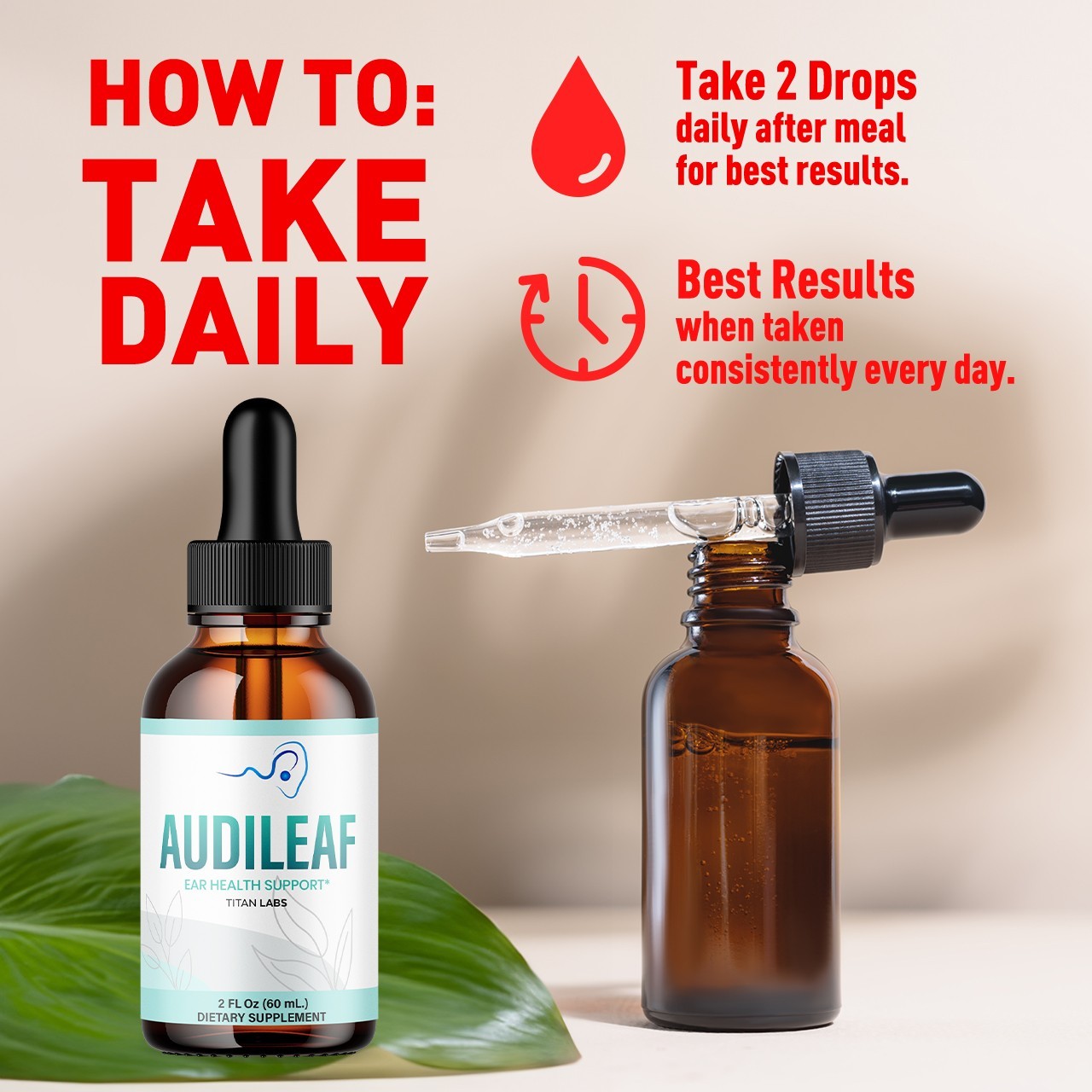 (1 Pack) Audileaf Ear Health Support Drops Natural Audi Leaf Vitamin 30 Servings