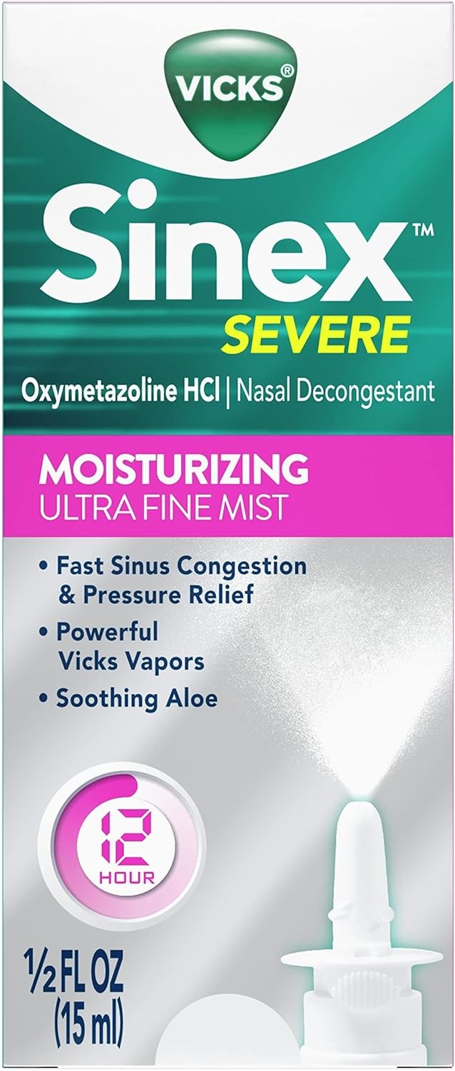 Vicks Sinex Severe Nasal Spray with Moisturizing Ultra Fine Mist, Decongestant f