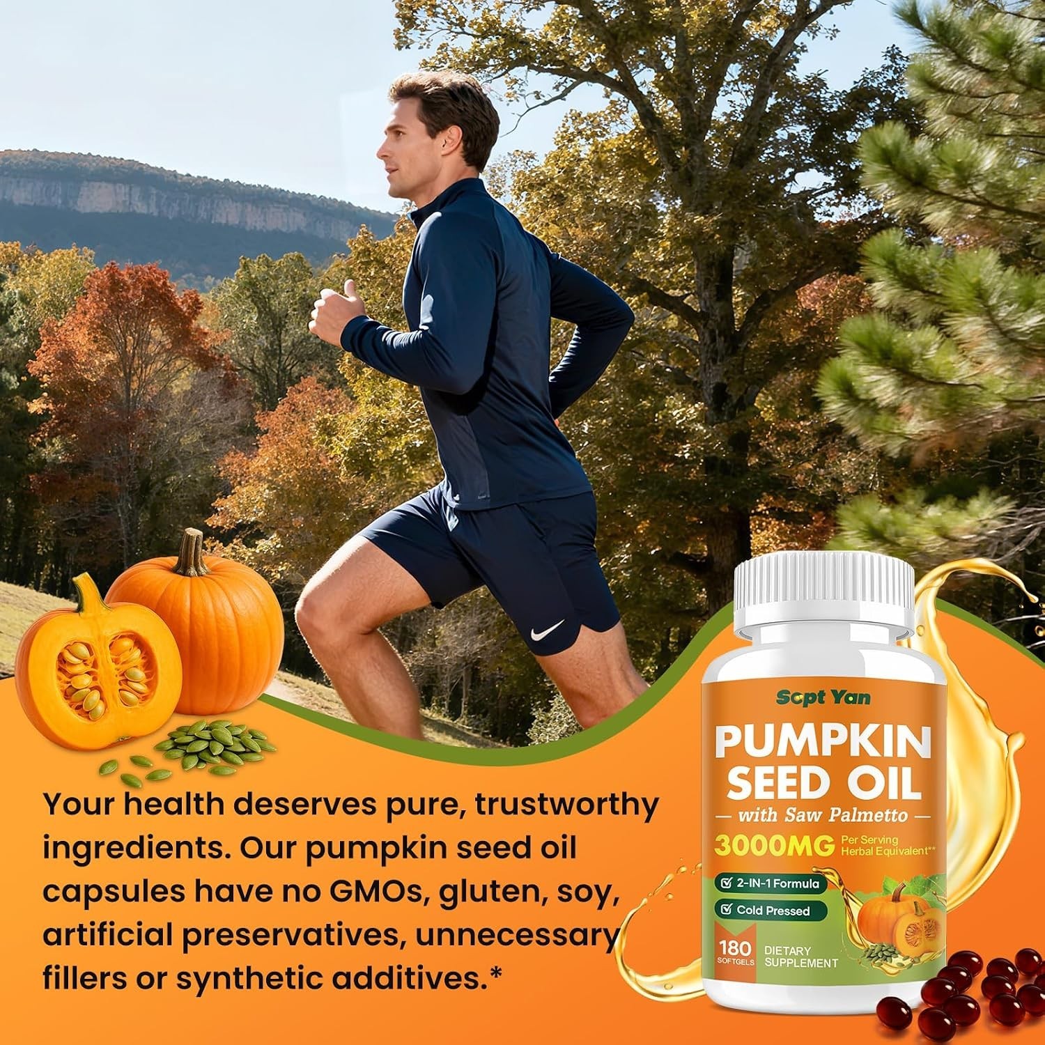 Pumpkin Seed Oil with Saw Palmetto Capsules, 3000mg Per Serving