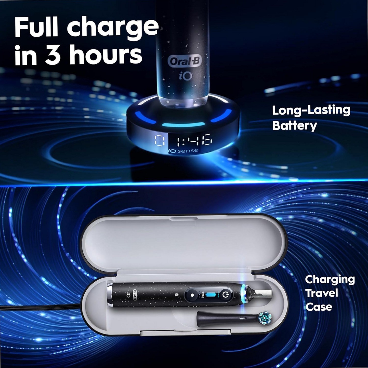 Oral-B iO Series 9 Genius Electric Toothbrush Black 4 Brush Heads Travel Case