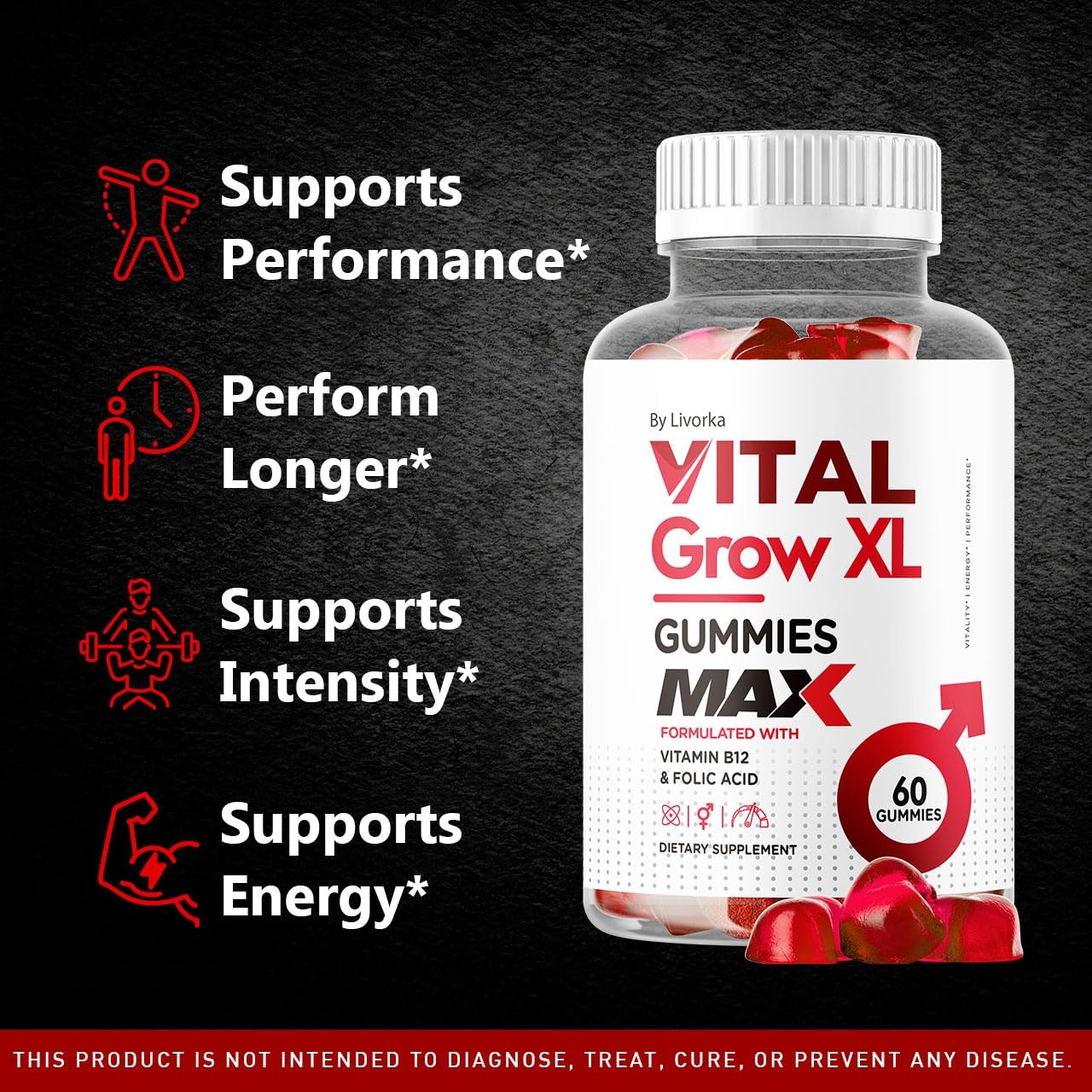 (3 Pack) Vital Grow XL Male Gummies – Men’s Performance 60 Count (Pack of 3)