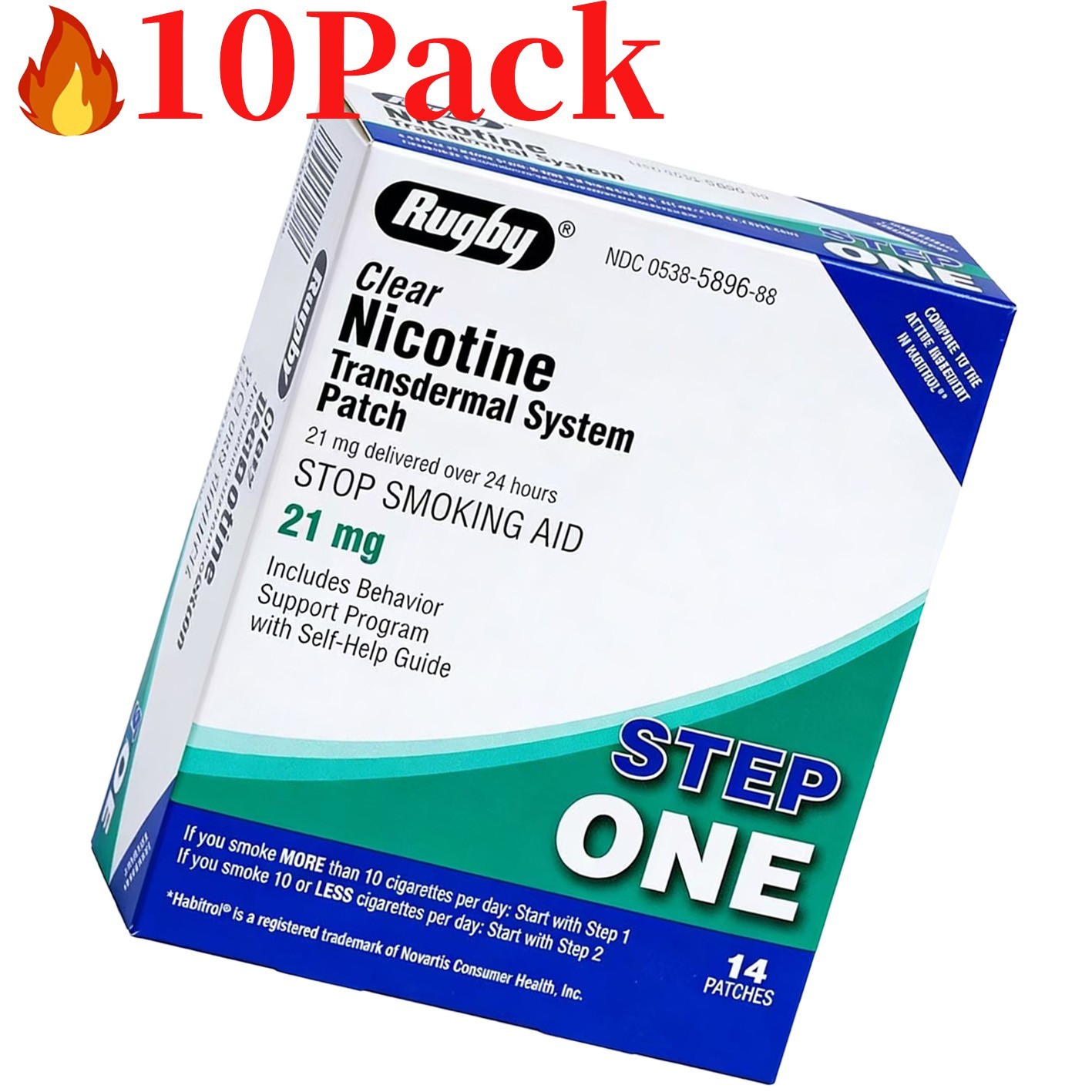 10 Pack (140 Patches) Rugby Nicotine Patches Step 1 21mg 28 Total Patches